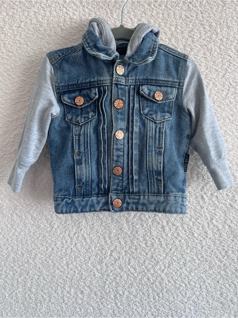 Little Bipsy Infant Long Sleeve Denim Jacket Gray‎ Sleeves Hood Size 6-12 Months